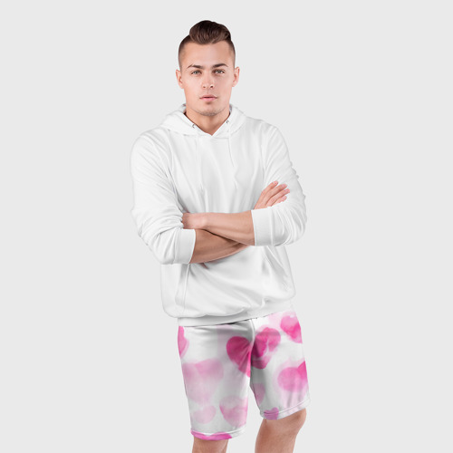Мужские шорты спортивные Акварельные розовые сердечки, цвет 3D печать - фото 5