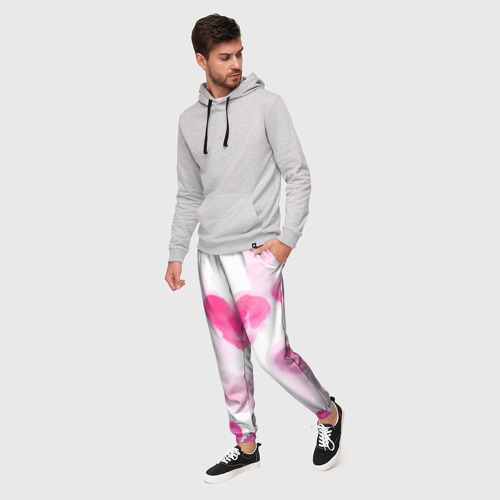 Мужские брюки 3D Акварельные розовые сердечки, цвет 3D печать - фото 3