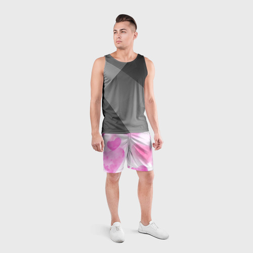 Мужские шорты спортивные Розовые сердечки акварель, цвет 3D печать - фото 4