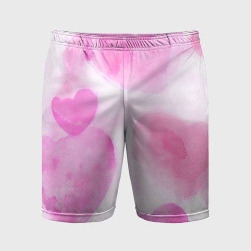 Мужские шорты спортивные Розовые сердечки акварель, цвет 3D печать