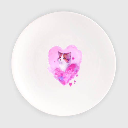 Тарелка Кошка в розовых сердечках