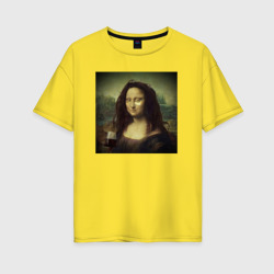 Уставшая Мона Лиза – Женская футболка хлопок Oversize с принтом купить со скидкой в -16%