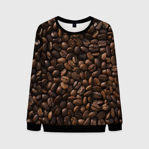 Мужской свитшот 3D Тёмные зерна кофе текстура паттерновая, цвет черный