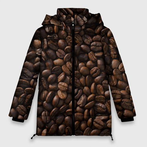 Женская зимняя куртка Oversize Тёмные зерна кофе текстура паттерновая, цвет черный