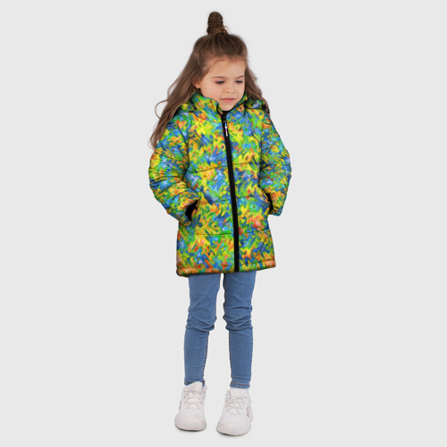 Зимняя куртка для девочек 3D с принтом Абстрактный акварельный эффект, вид сбоку #3