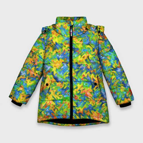 Зимняя куртка для девочек 3D с принтом Абстрактный акварельный эффект, вид спереди #2