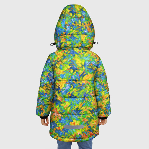 Зимняя куртка для девочек 3D с принтом Абстрактный акварельный эффект, вид сзади #2