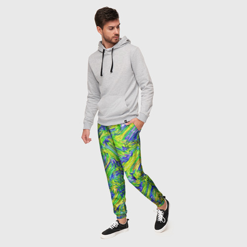 Мужские брюки 3D Абстрактная зеленая вязка, цвет 3D печать - фото 3