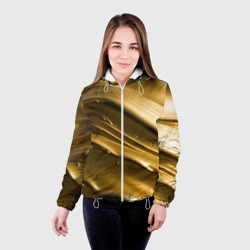 Куртка с принтом Холодные золотые волны для женщины, вид на модели спереди №2. Цвет основы: белый