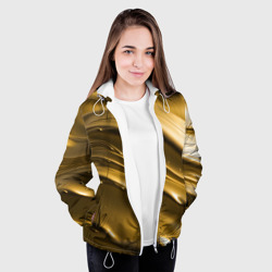 Куртка с принтом Холодные золотые волны для женщины, вид на модели спереди №3. Цвет основы: белый