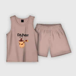 Детская пижама с шортами хлопок Мем капибара волшебник в шляпе