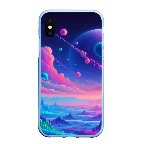 Чехол для iPhone XS Max матовый Fantastic space landscape - neon glow, цвет голубой