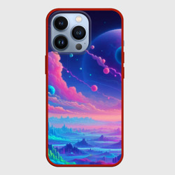 Чехол для iPhone 13 Pro Fantastic space landscape - neon glow