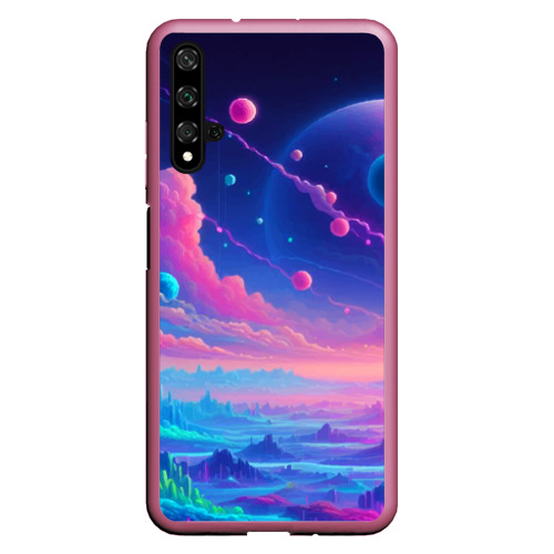 Чехол для Honor 20 Fantastic space landscape - neon glow, цвет малиновый