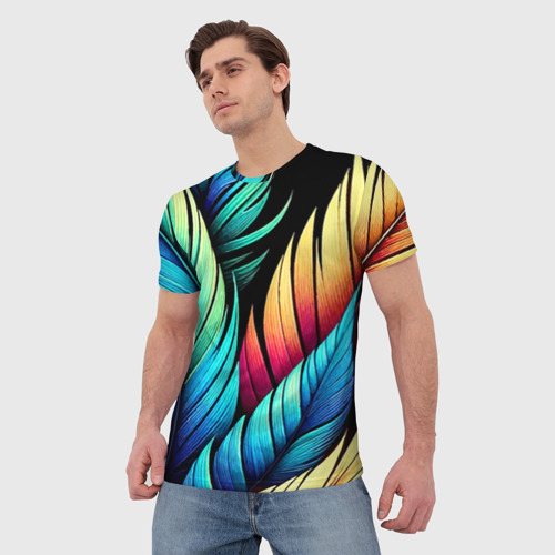 Мужская футболка 3D Color feathers - neon, цвет 3D печать - фото 3