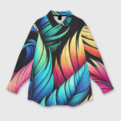 Женская рубашка oversize 3D Color feathers - neon