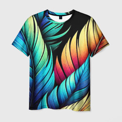 Мужская футболка 3D Color feathers - neon