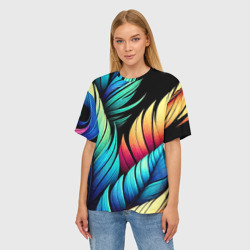 Женская футболка oversize 3D Color feathers - neon - фото 2