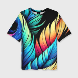 Женская футболка oversize 3D Color feathers - neon