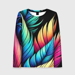Женский лонгслив 3D Color feathers - neon