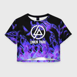 Женская футболка Crop-top 3D Linkin park neon flame rock