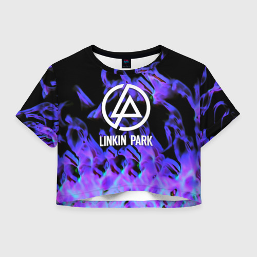 Женская футболка Crop-top 3D Linkin park neon flame rock, цвет 3D печать