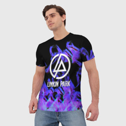 Мужская футболка 3D Linkin park neon flame rock - фото 2