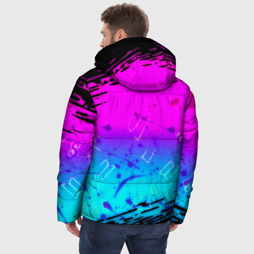 Мужская зимняя куртка 3D с принтом Маршмэллоу x бтс неоновый стиль, вид сзади #2