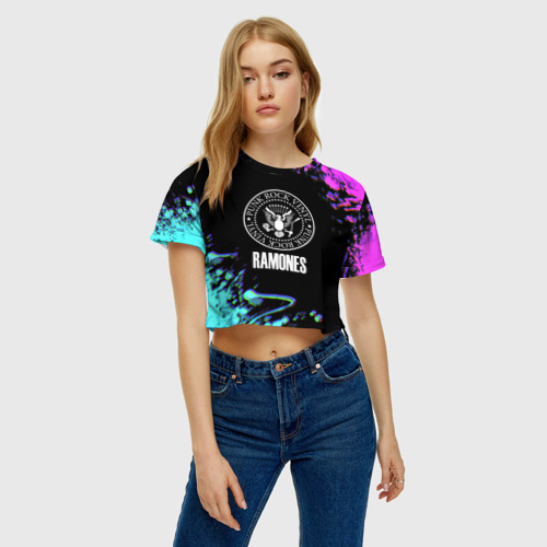 Женская футболка Crop-top 3D Ramones rock colors, цвет 3D печать - фото 3