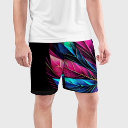Мужские шорты спортивные Букет из цветных перьев - неон - фото 2