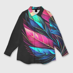 Мужская рубашка oversize 3D Букет из цветных перьев - неон