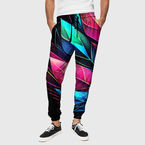 Мужские брюки 3D Букет из цветных перьев - неон, цвет 3D печать - фото 4