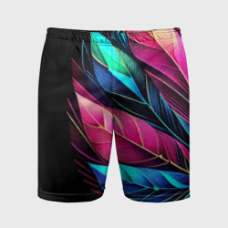 Мужские шорты спортивные Букет из цветных перьев - неон