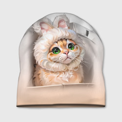 Шапка 3D Милый кот-мем в шапке с ушками - бежевый градиент