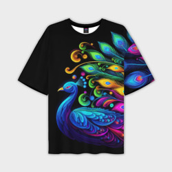 Мужская футболка oversize 3D Neon peacock - art