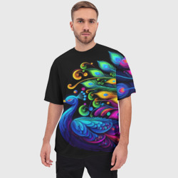 Мужская футболка oversize 3D Neon peacock - art - фото 2