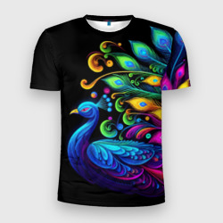 Мужская футболка 3D Slim Neon peacock - art