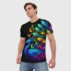Мужская футболка 3D Neon peacock - art - фото 2