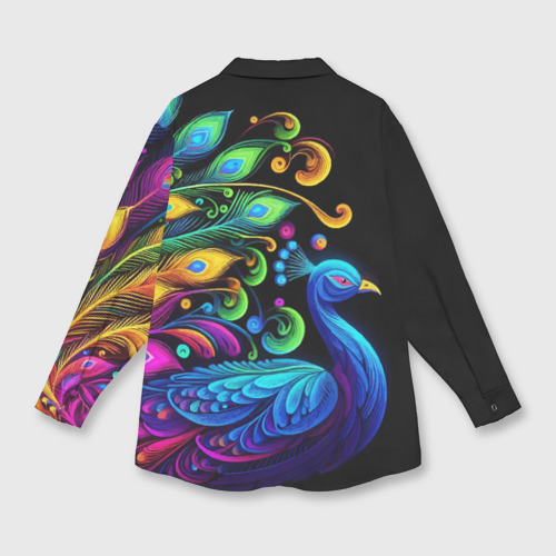 Мужская рубашка oversize 3D с принтом Neon peacock - art, вид сзади #1