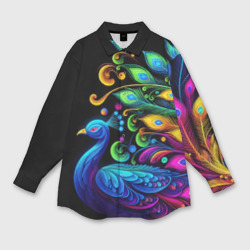 Neon peacock - art – Женская рубашка oversize 3D с принтом купить