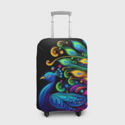 Чехол для чемодана 3D Neon peacock - art