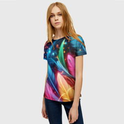 Женская футболка 3D Яркие красочные неоновые перья - фото 2