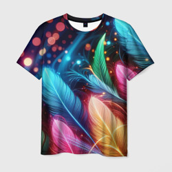 Мужская футболка 3D Яркие красочные неоновые перья