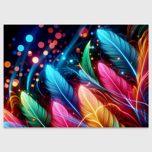 Поздравительная открытка Яркие красочные неоновые перья, цвет белый
