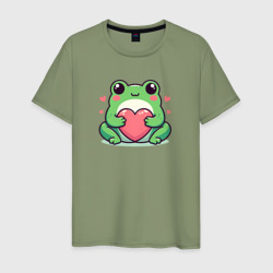 Милый лягушонок с сердцем – Мужская футболка хлопок с принтом купить со скидкой в -20%