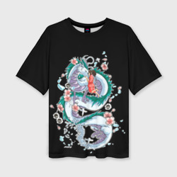 Женская футболка oversize 3D Тихиро и Хаку - унесенные призраками