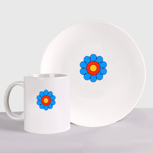 Набор: тарелка + кружка Геометрический цветок цветной