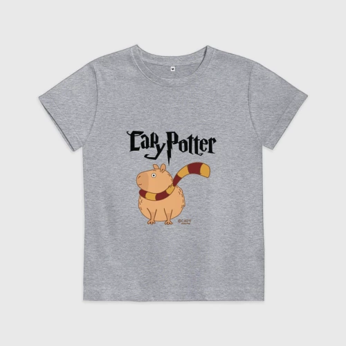 Детская футболка хлопок с принтом Мем капибара Capy Поттер в шарфе, вид спереди #2