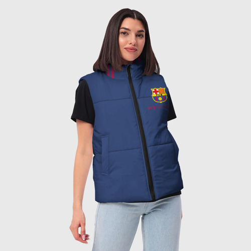 Женский жилет утепленный 3D Месси  - 10 номер футбольный клуб Барселона, цвет черный - фото 3
