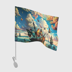 Корабль с бабочками стиль Сальвадор Дали – Флаг для автомобиля с принтом купить